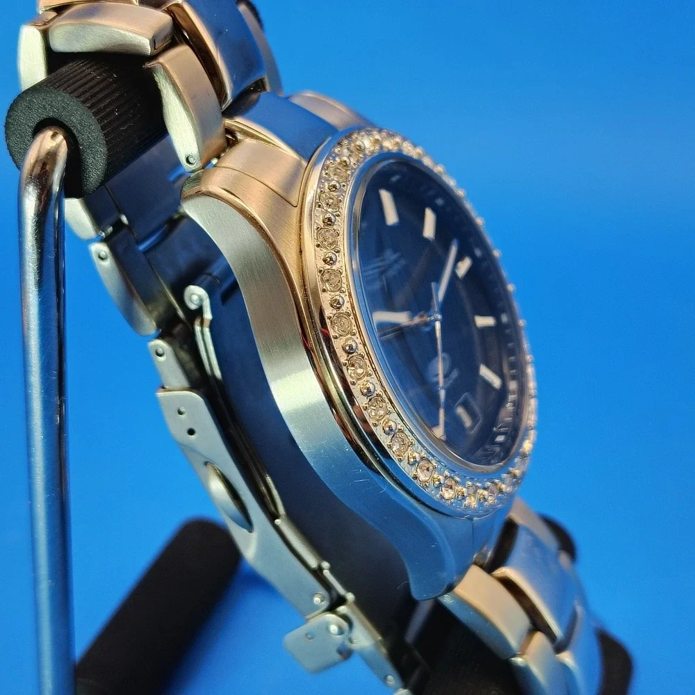 Vintage 2007 Fossil Blue Date Crystal Bezel 40mm Mens Quartz Watch Restored